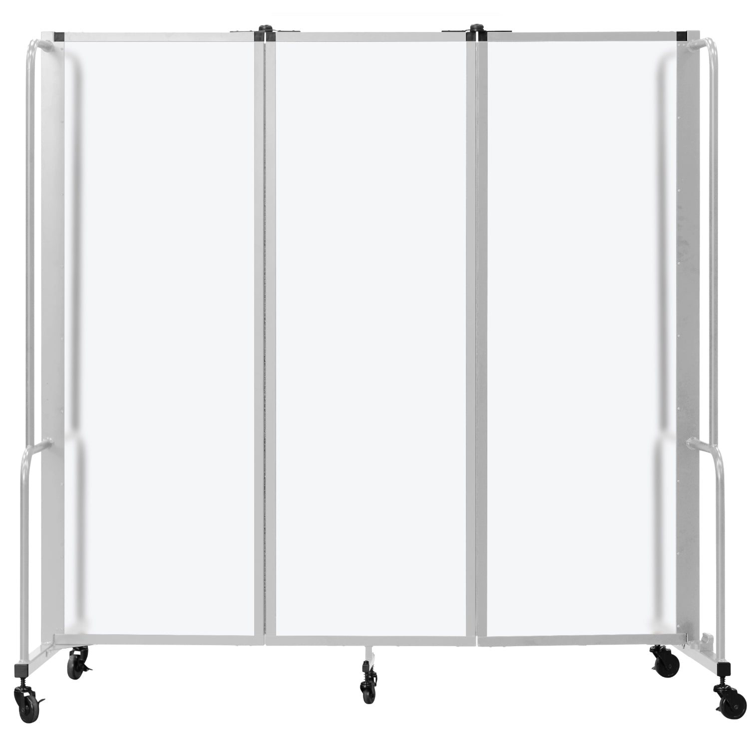Robo Frosted Acrylic Room Divider with Grey Frame, 6' Height, 3 Sections