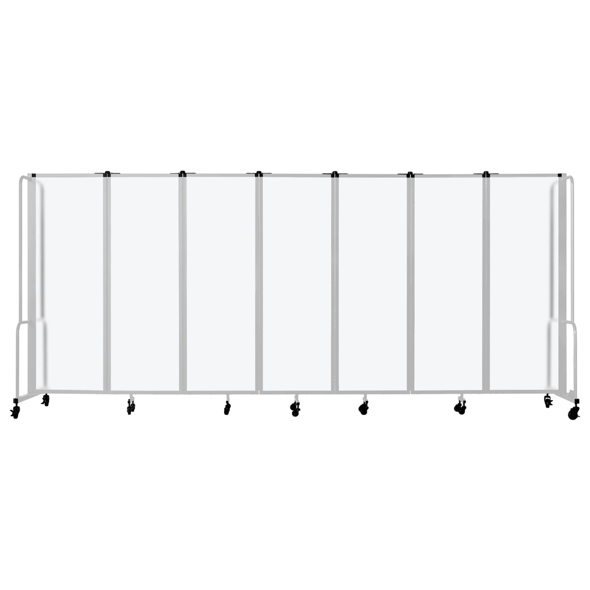Robo Frosted Acrylic Room Divider with Grey Frame, 6' Height, 7 Sections