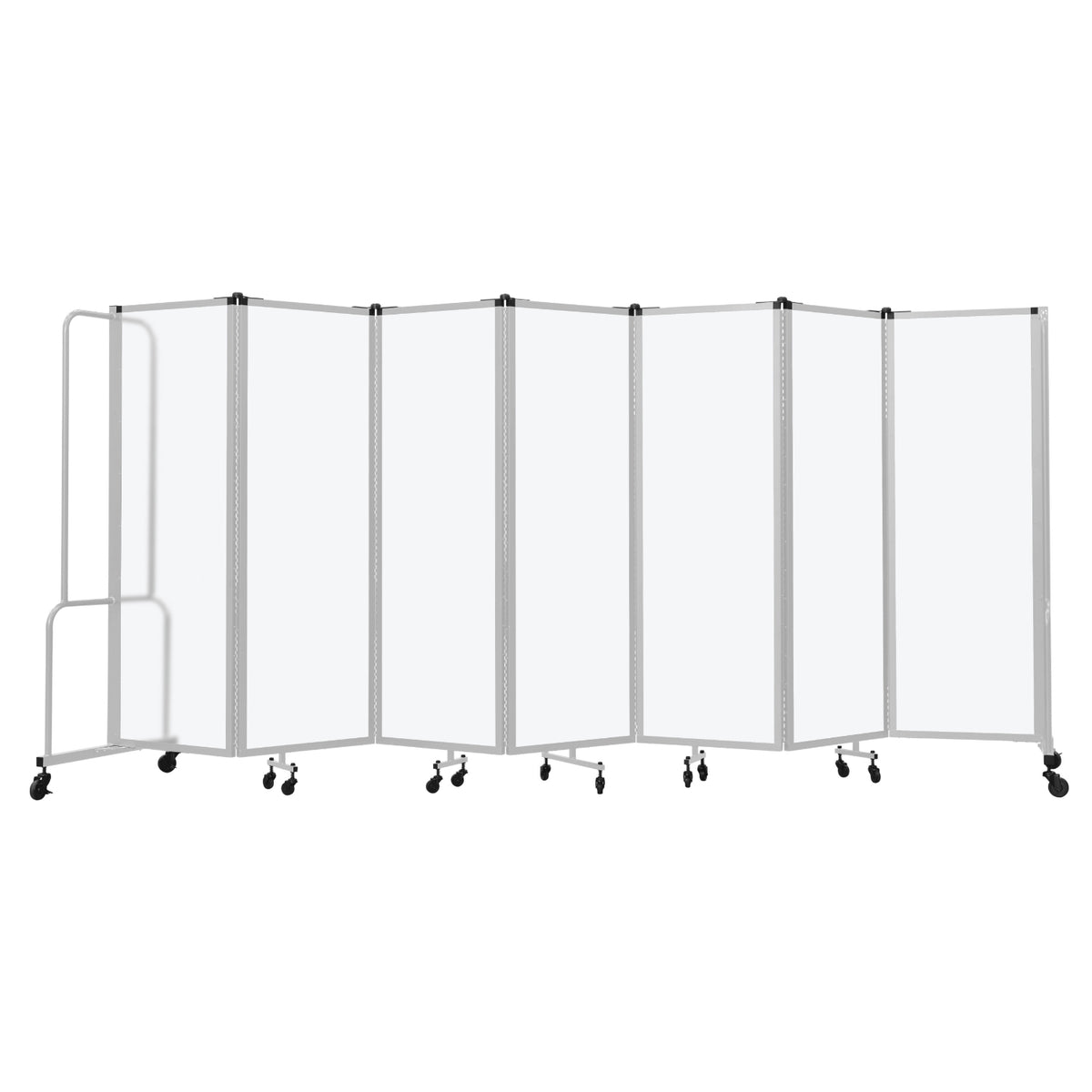 Robo Frosted Acrylic Room Divider with Grey Frame, 6' Height, 7 Sections