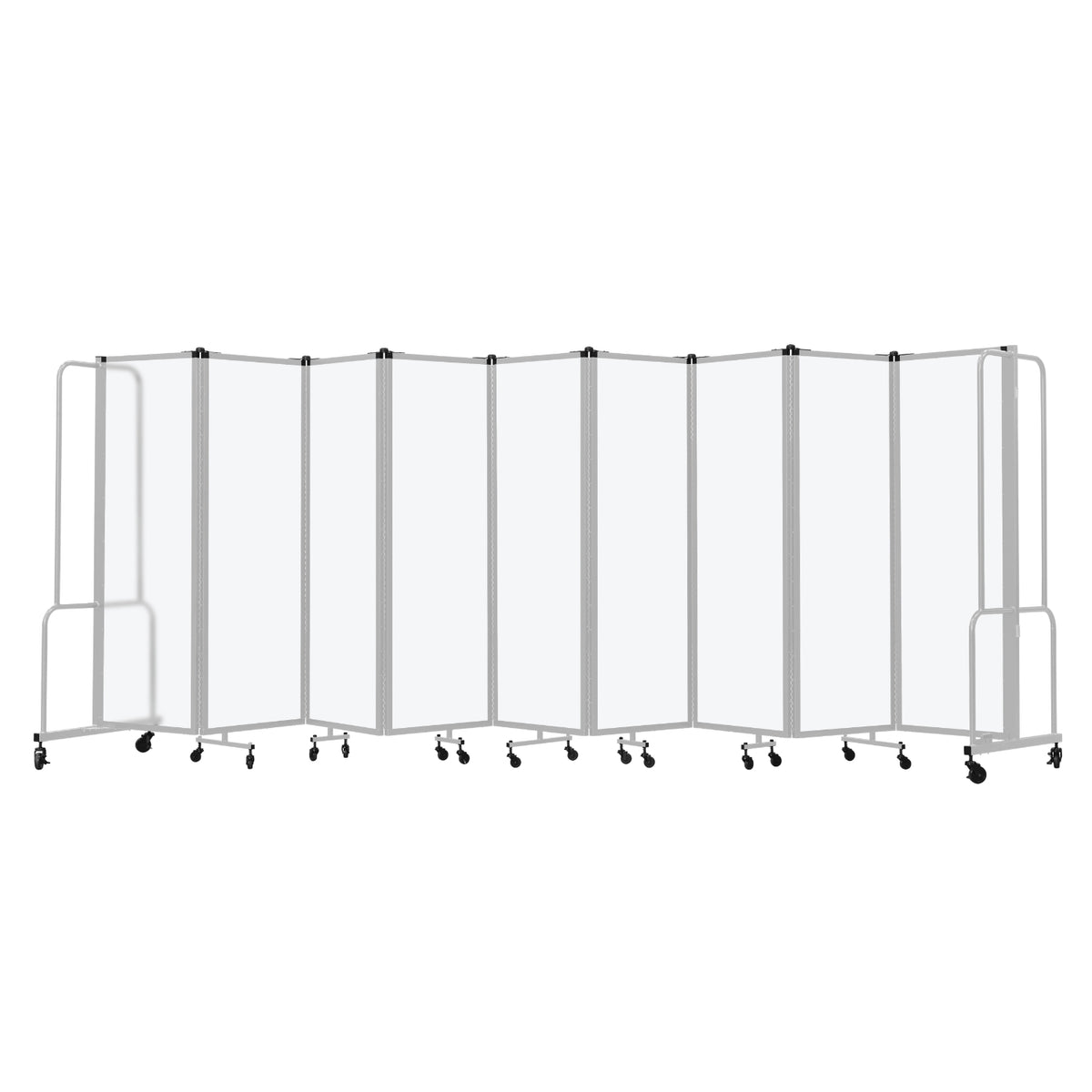 Robo Frosted Acrylic Room Divider with Grey Frame, 6' Height, 9 Sections