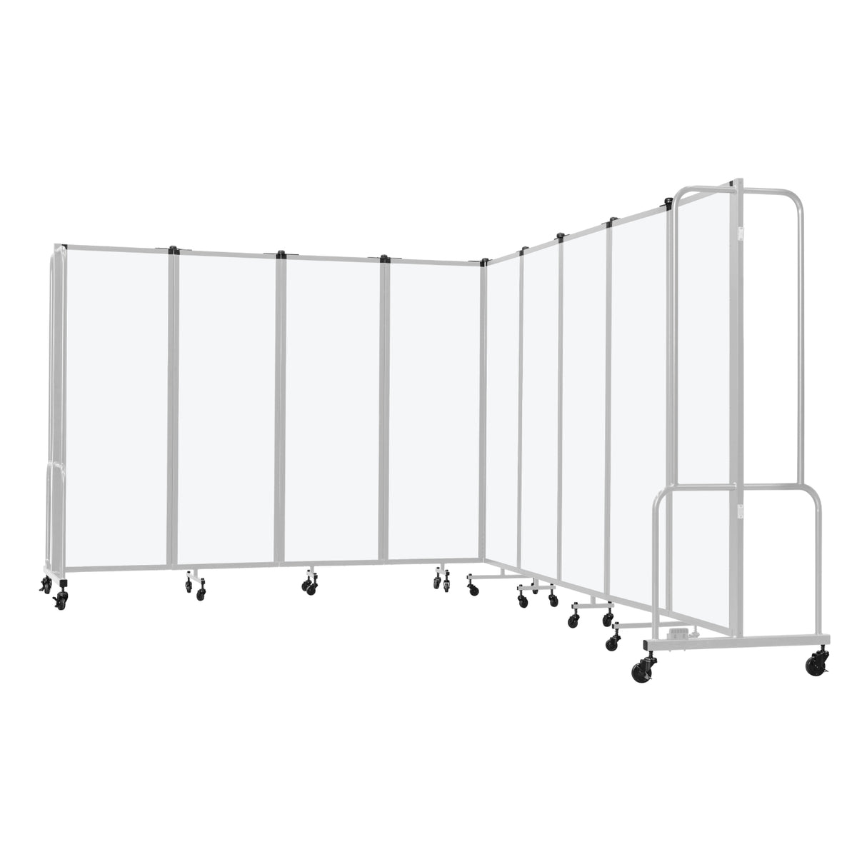 Robo Frosted Acrylic Room Divider with Grey Frame, 6' Height, 9 Sections