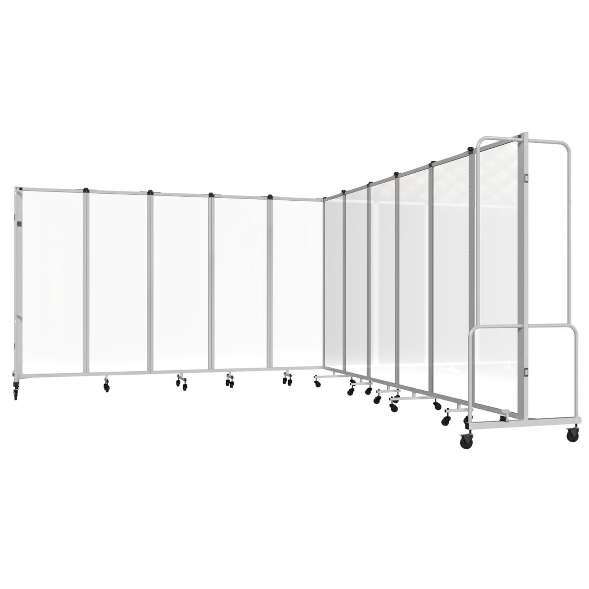 Robo Frosted Acrylic Room Divider with Grey Frame, 6' Height, 11 Sections