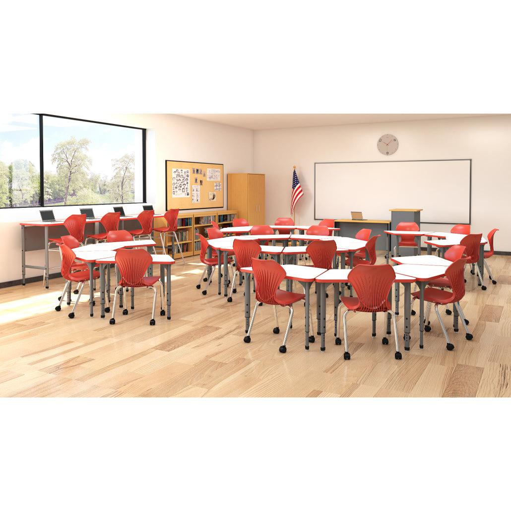 Apex Adjustable Height Collaborative Student Desk with Dry Erase Laminate Markerboard Top, 31" x 20" x 19" Trapezoid
