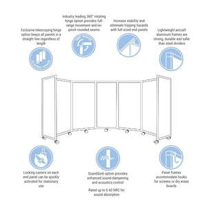 Room Divider 360° Folding Portable Partition with Soundsorb Acoustical Fabric Panels, 25' W x 6' H