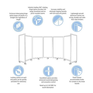 Room Divider 360° Folding Portable Partition with Soundsorb Acoustical Fabric Panels, 8' 6" W x 6' 10" H