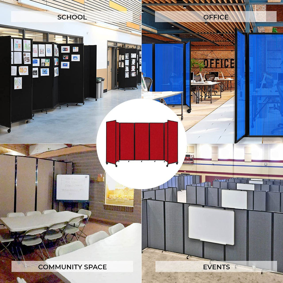 Room Divider 360° Folding Portable Partition with Acoustical Fabric Panels, 8' 6" W x 6' 10" H