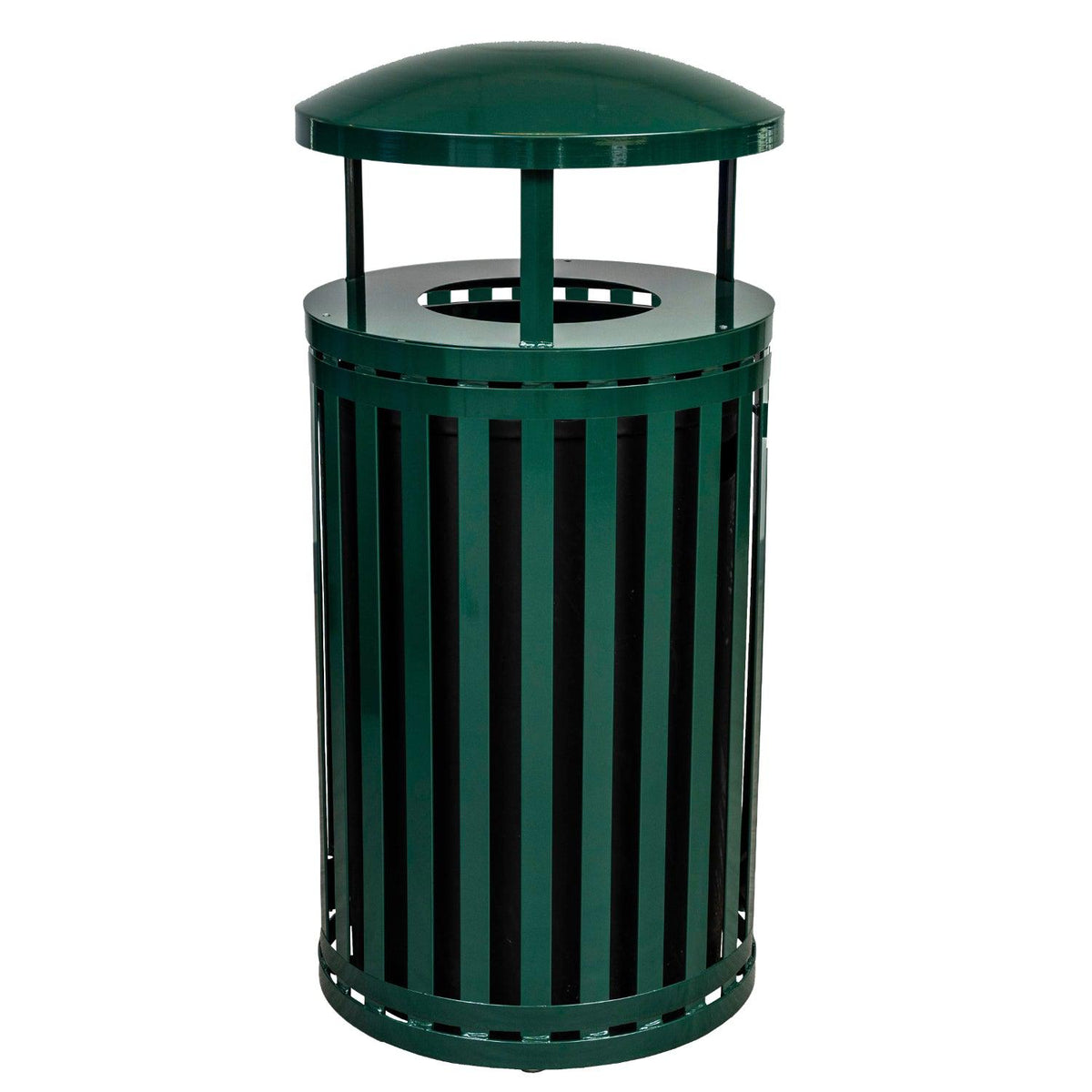 Streetscape Outdoor Trash Receptacle with Canopy, 45-Gallon Capacity