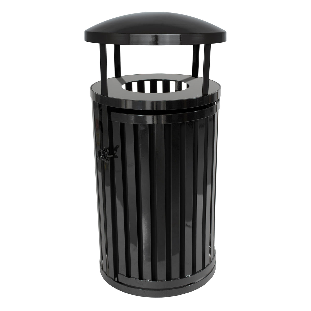 Streetscape Outdoor Trash Receptacle with Canopy and Door, 45-Gallon Capacity