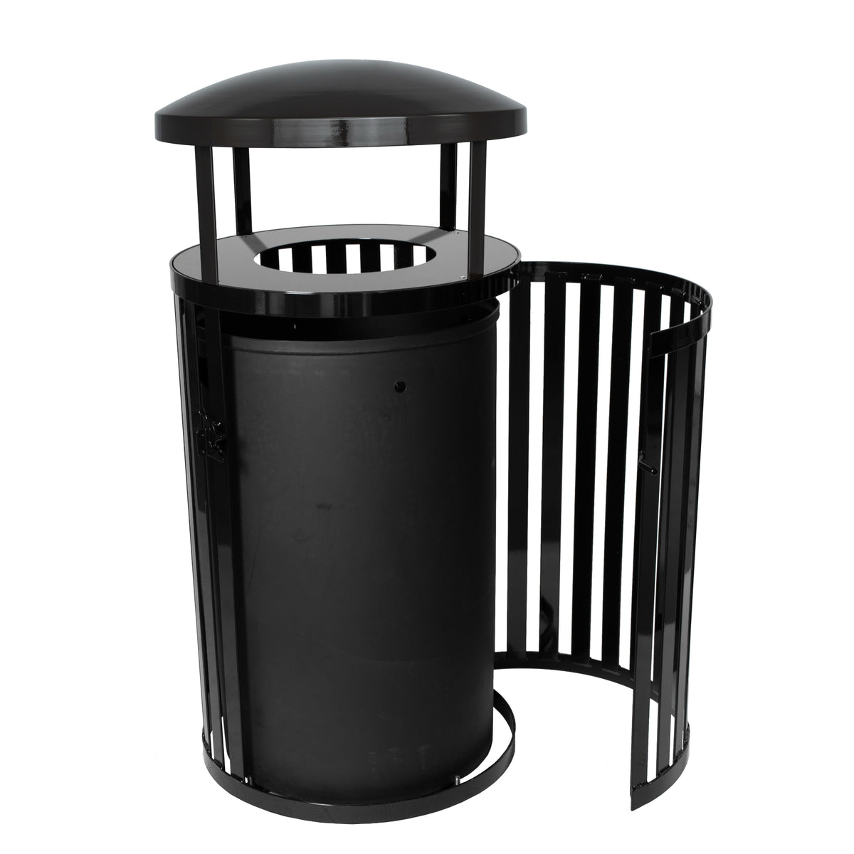 Streetscape Outdoor Trash Receptacle with Canopy and Door, 45-Gallon Capacity