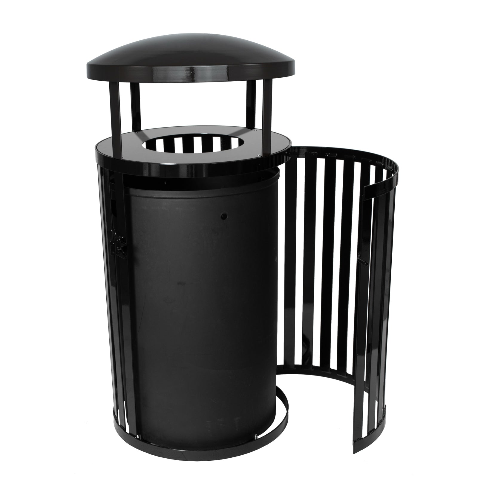 Streetscape Outdoor Trash Receptacle with Canopy and Door, 45-Gallon Capacity