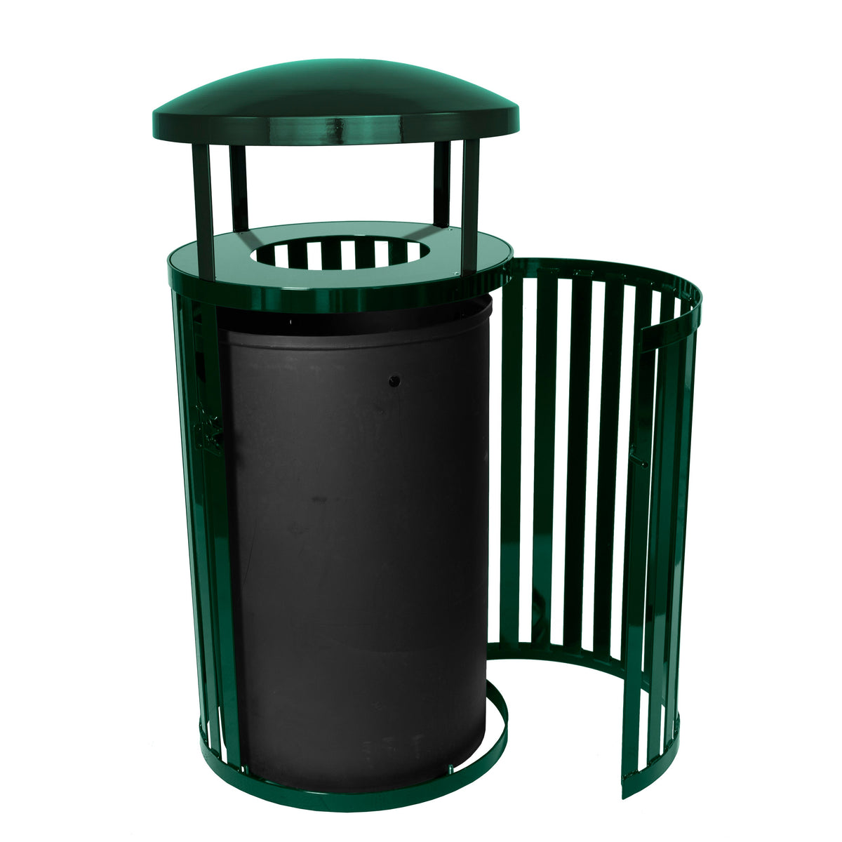 Streetscape Outdoor Trash Receptacle with Canopy and Door, 45-Gallon Capacity