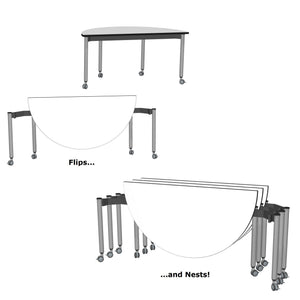 Muzo Kite® Mobile Dry-Erase Flip-Top Folding/Nesting Table, Semi-Circle, 59" W x 29.5" D