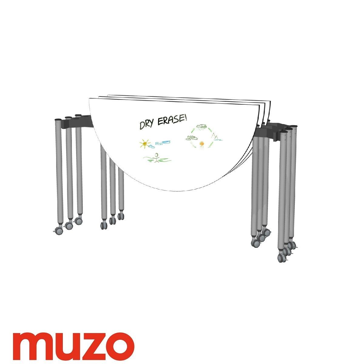 Muzo Tall Kite® Standing Height Mobile Dry-Erase Flip-Top Folding/Nesting Table, Semi-Circle, 59" W x 29.5" D