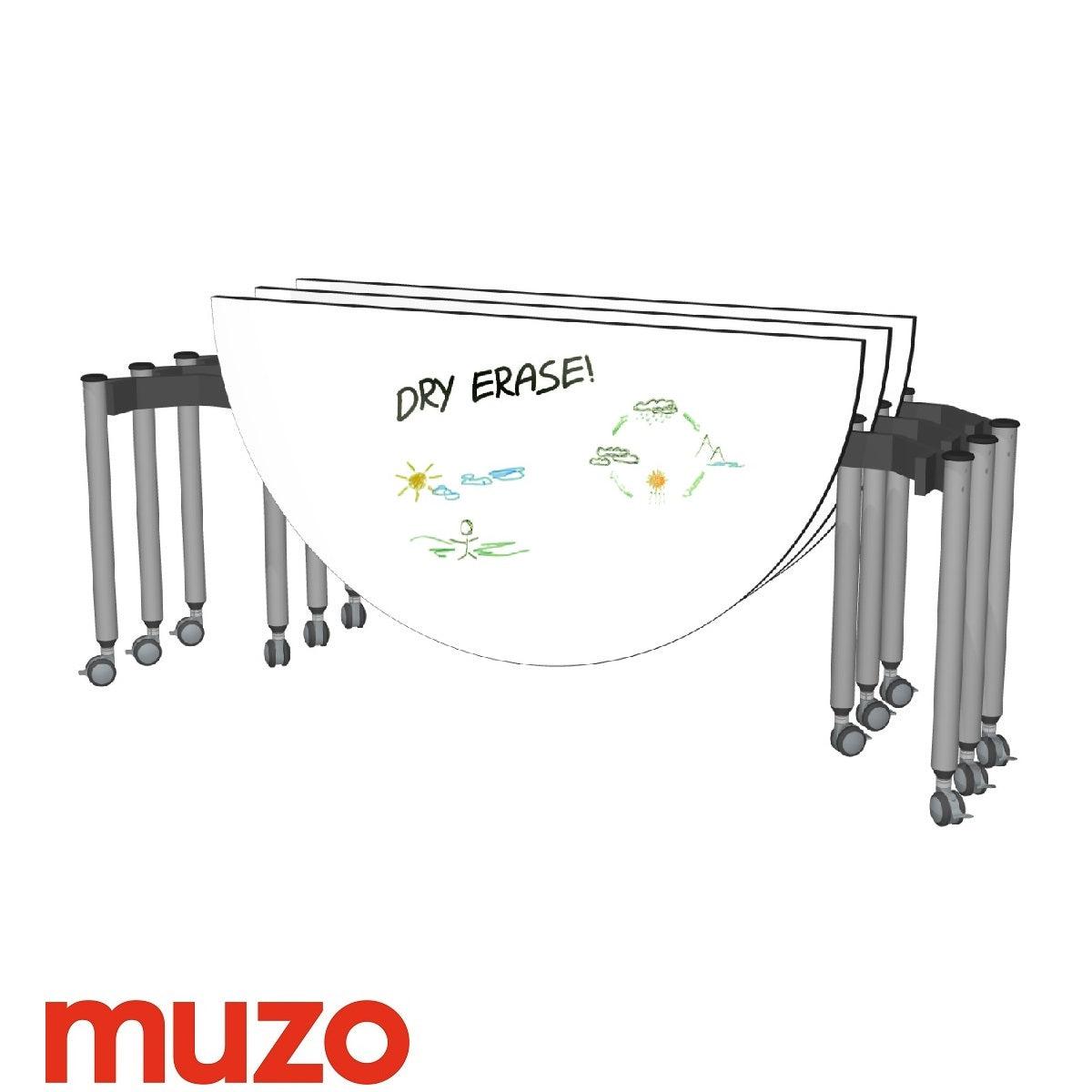 Muzo Kite® Mobile Dry-Erase Flip-Top Folding/Nesting Table, Semi-Circle, 59" W x 29.5" D