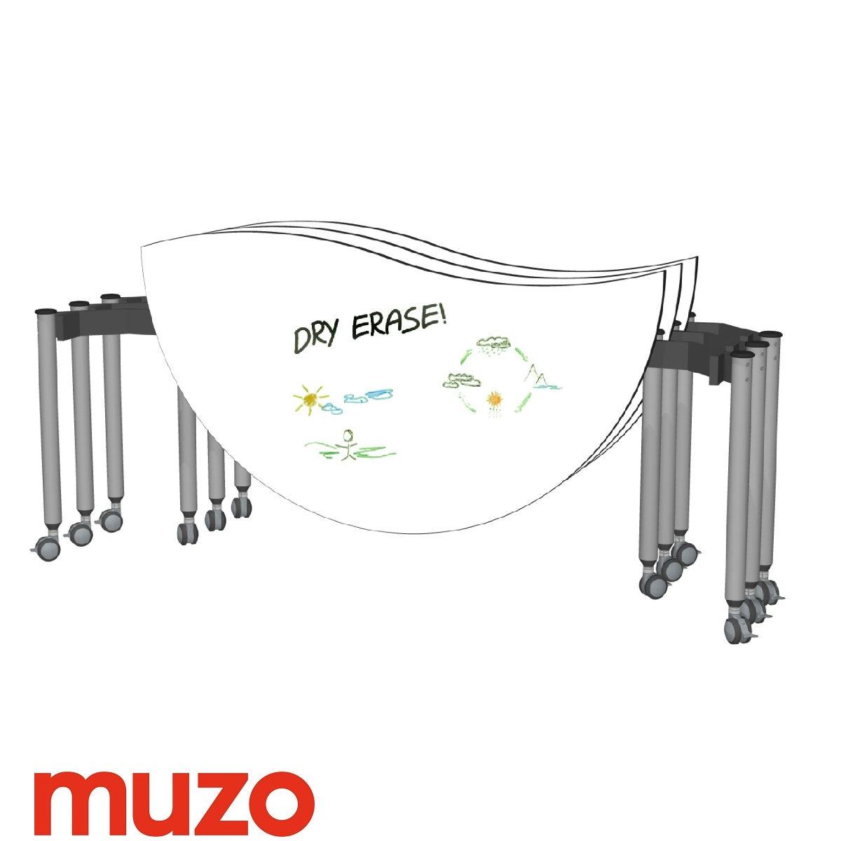 Muzo Kite® Wave Mobile Dry-Erase Flip-Top Folding/Nesting Table, Semi-Circle, 59" W x 32" D x 29" H