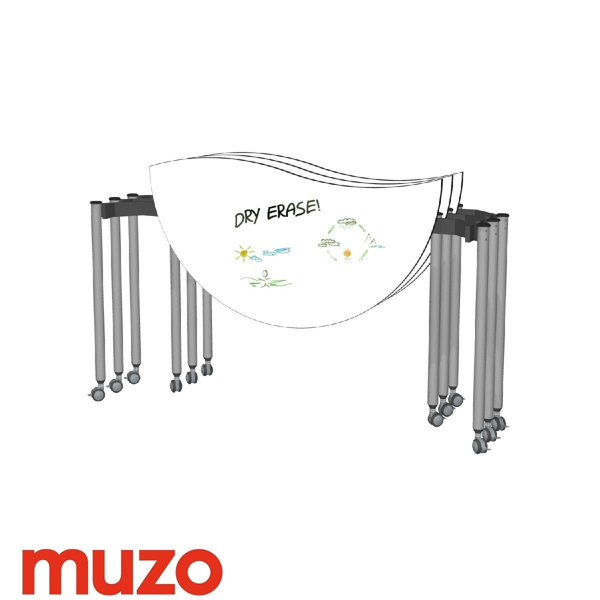 Muzo Tall Kite® Wave Standing Height Mobile Dry-Erase Flip-Top Folding/Nesting Table, Semi-Circle, 59" W x 32" D