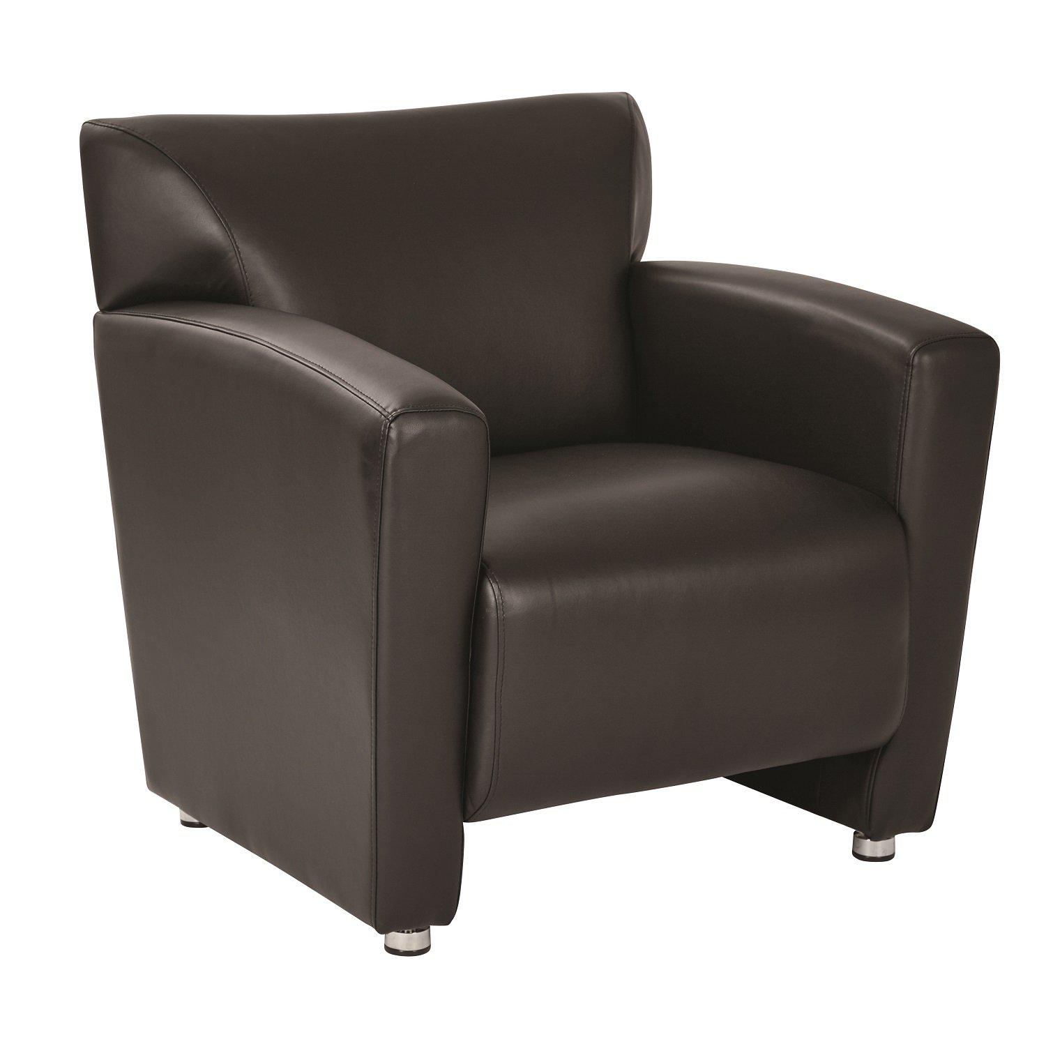 Black Faux Leather Club Chair with Silver Finish Legs
