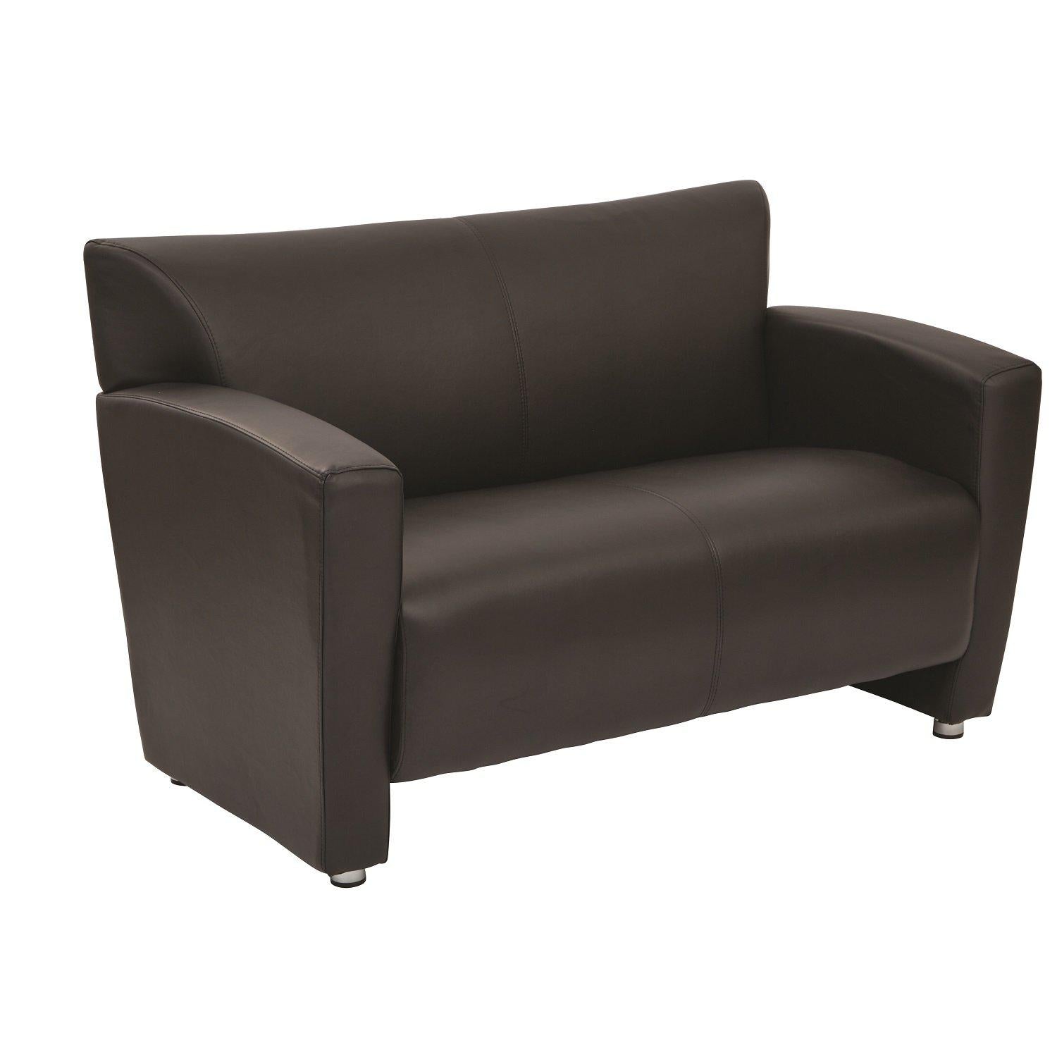 Black Faux Leather Loveseat with Silver Finish Legs