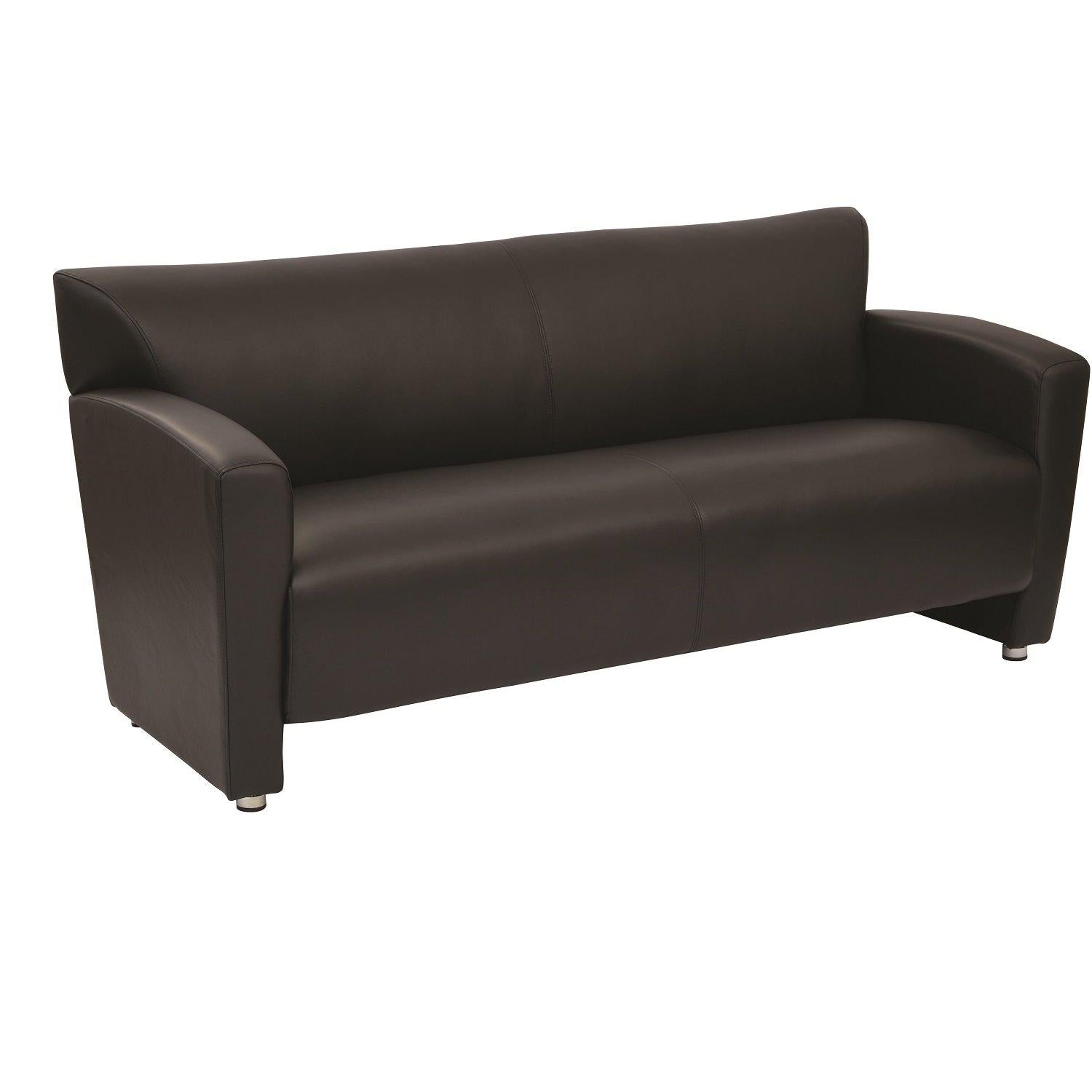 Black Faux Leather Sofa with Silver Finish Legs
