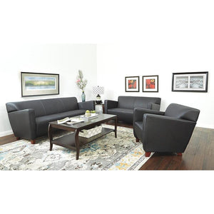 Black Bonded Leather Sofa with Cherry Finish Legs