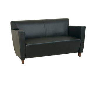 Black Bonded Leather Loveseat with Cherry Finish Legs