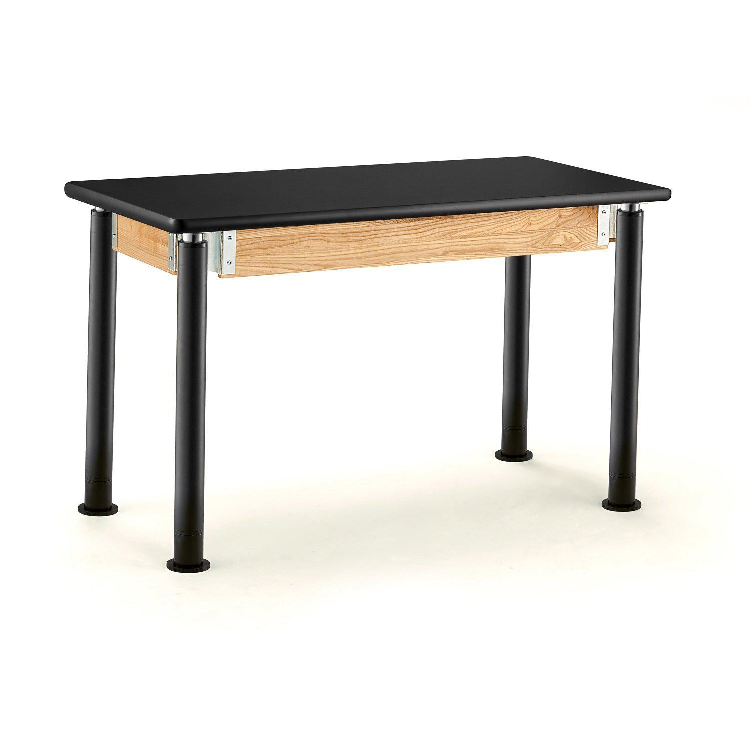Signature Series Adjustable Height Science Lab Table, Textured Black Legs, 30"x60", Black High Pressure Laminate Top