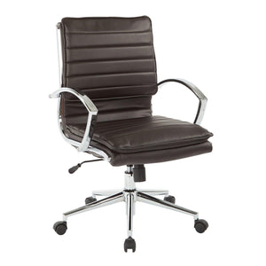 Mid Back Faux Leather Manager's Chair with Chrome Arms & Base