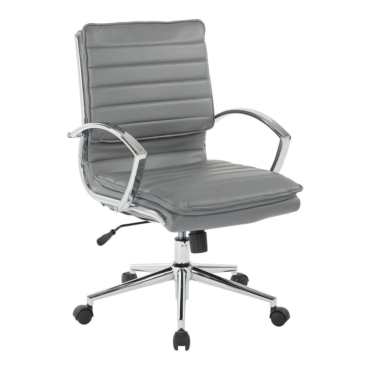Mid Back Faux Leather Manager's Chair with Chrome Arms & Base