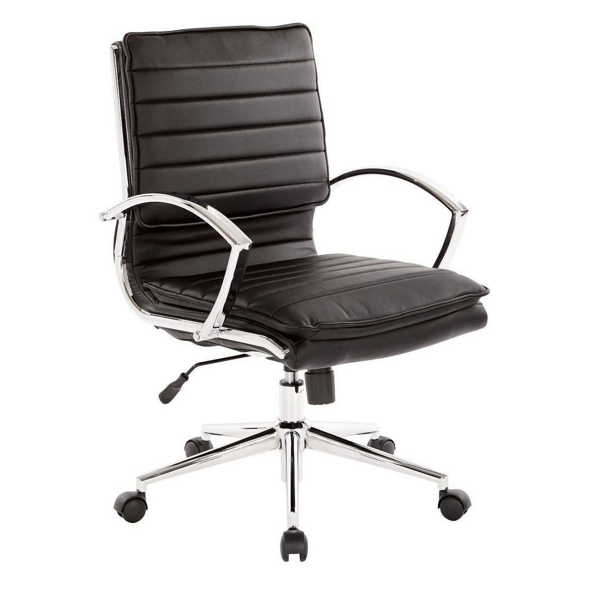 Mid Back Faux Leather Manager's Chair with Chrome Arms & Base