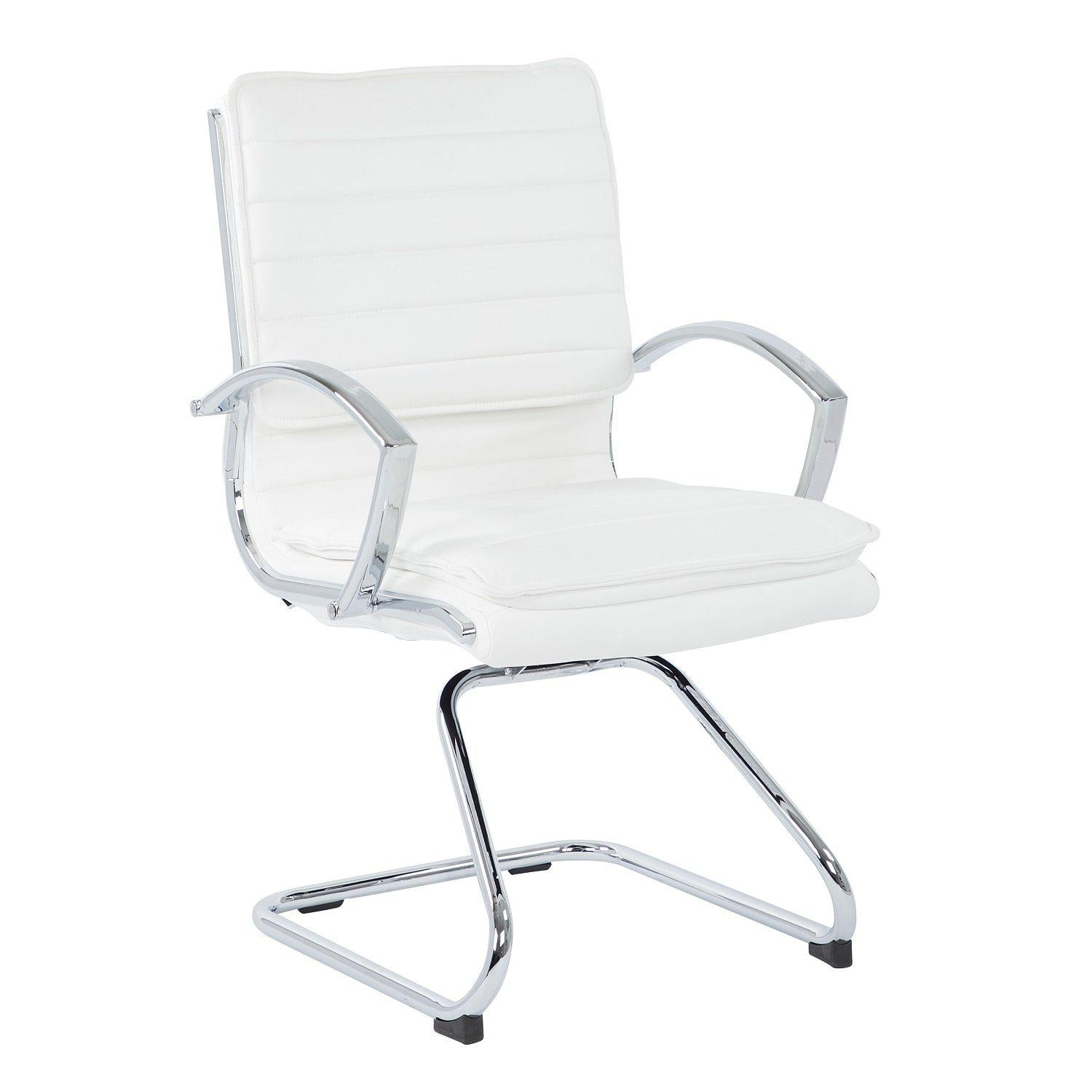 Faux Leather Guest Chair with Chrome Arms and Chrome Sled Base