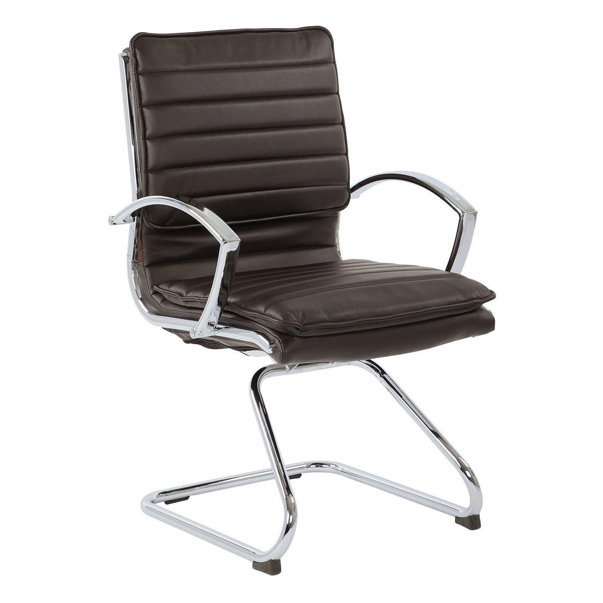 Faux Leather Guest Chair with Chrome Arms and Chrome Sled Base