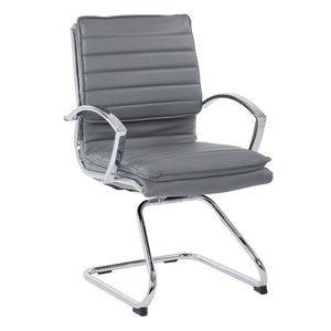 Faux Leather Guest Chair with Chrome Arms and Chrome Sled Base