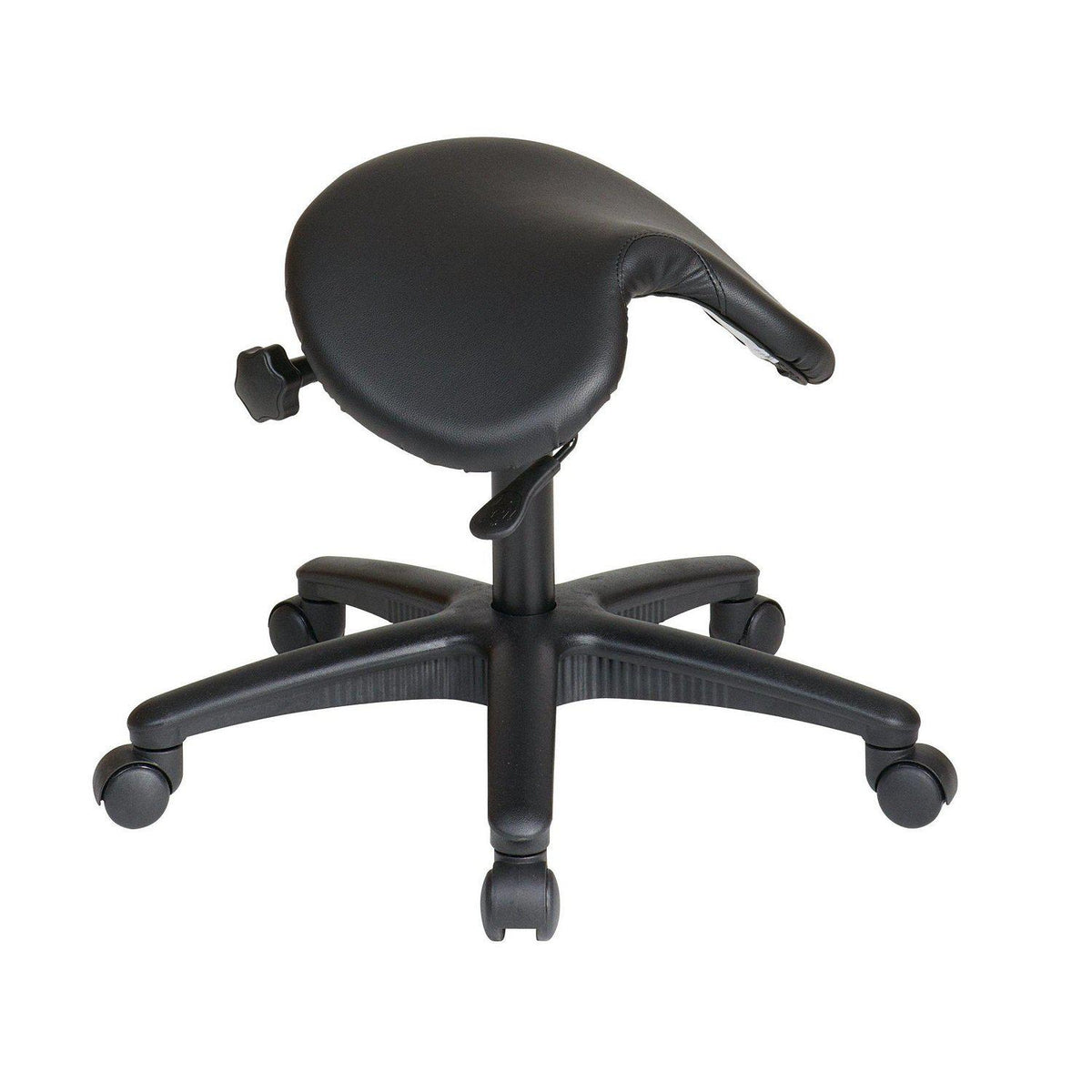 Backless Stool with Black Vinyl Saddle Seat