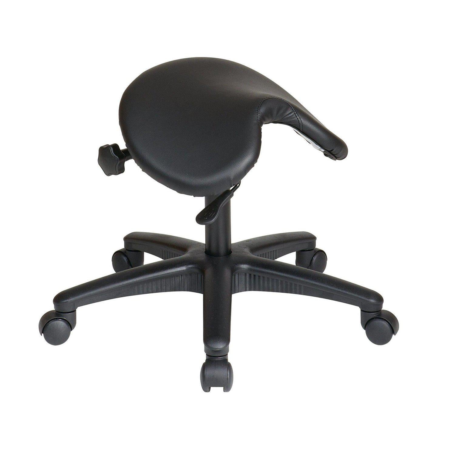 Backless Stool with Black Vinyl Saddle Seat
