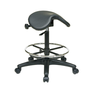 Backless Stool with Black Vinyl Saddle Seat and Adjustable Foot Ring