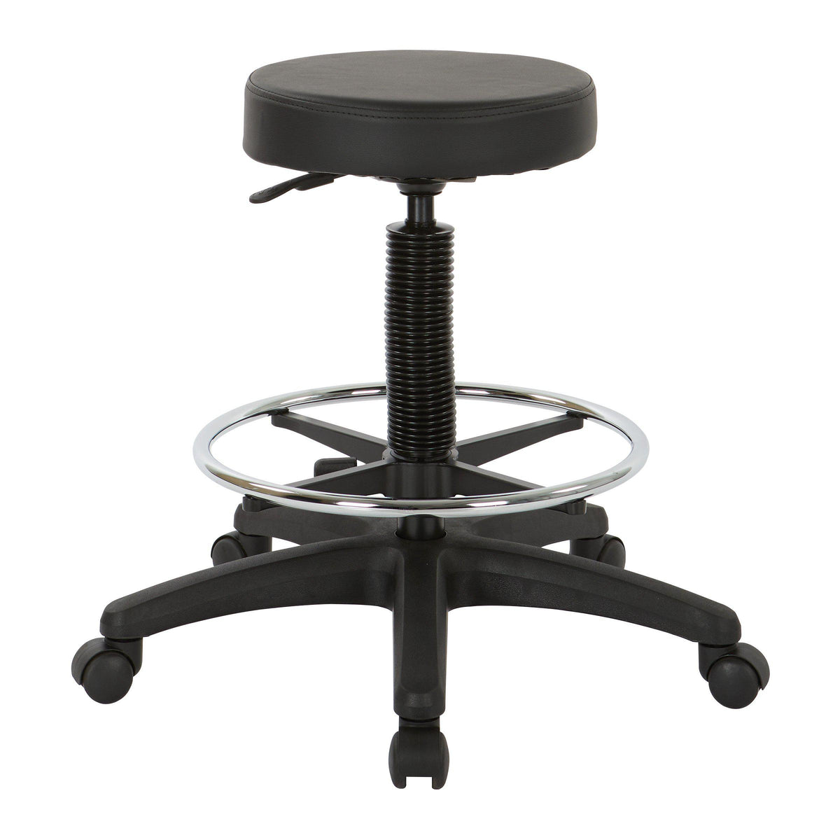 Backless Stool with Black Vinyl Seat and Adjustable Foot Ring