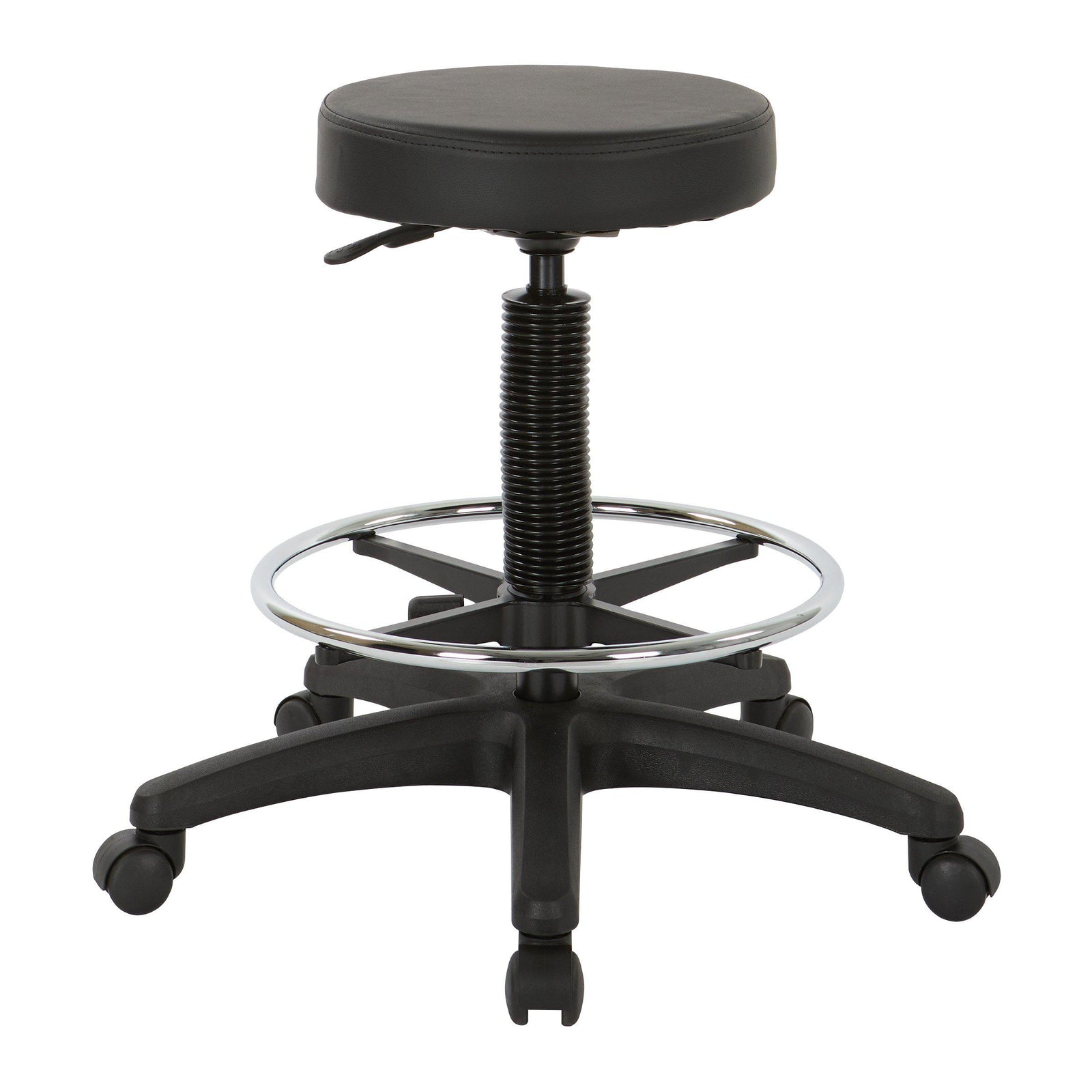 Backless Stool with Black Vinyl Seat and Adjustable Foot Ring