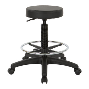 Backless Stool with Black Vinyl Seat and Adjustable Foot Ring