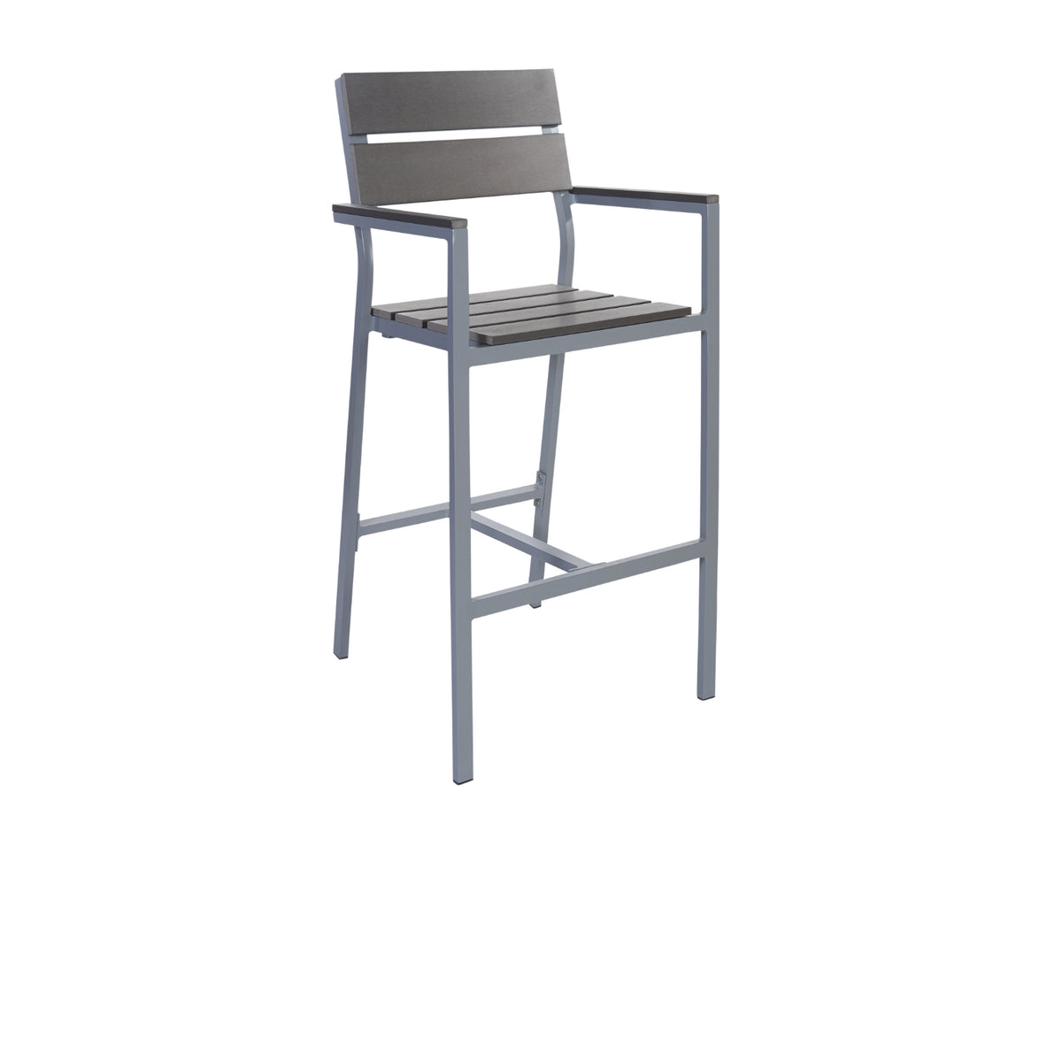 Seaside Collection Outdoor/Indoor Aluminum Arm Barstool with Gray Synthetic Teak Seat and Back