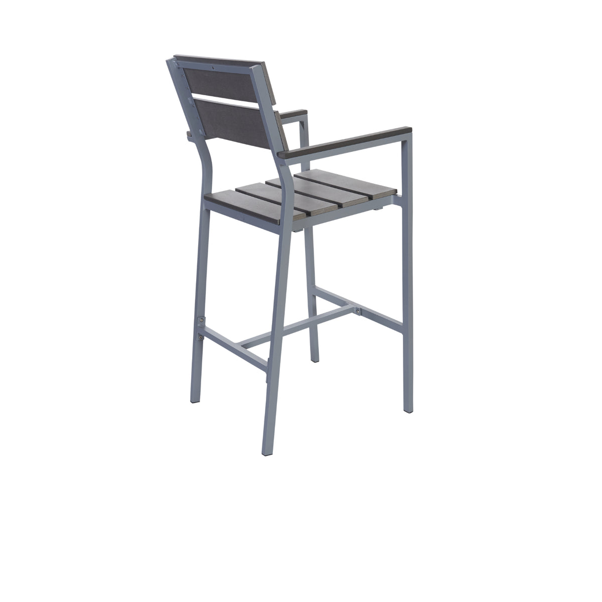 Seaside Collection Outdoor/Indoor Aluminum Arm Barstool with Gray Synthetic Teak Seat and Back