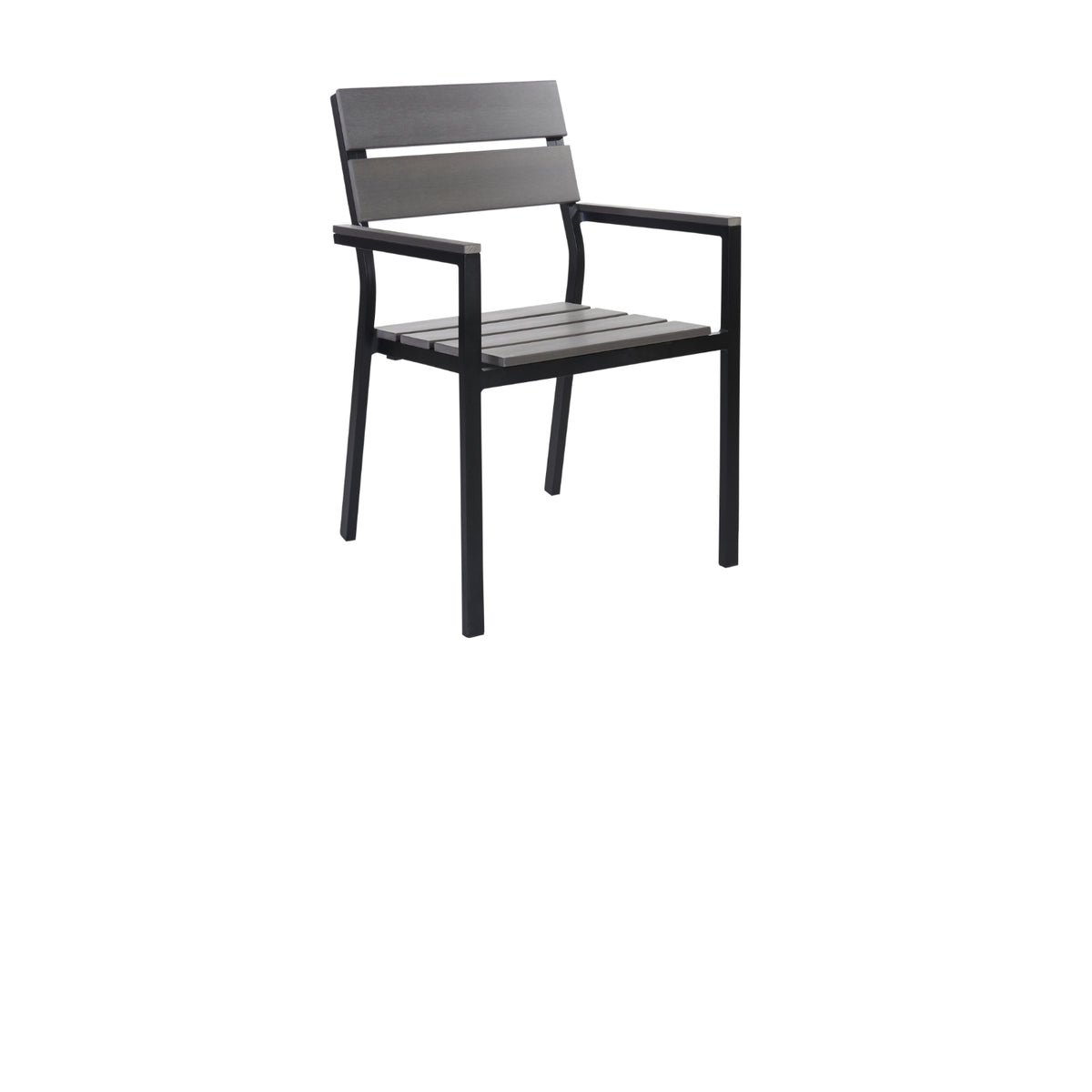 Seaside Collection Outdoor/Indoor Stacking Aluminum Armchair with Gray Synthetic Teak Seat and Back