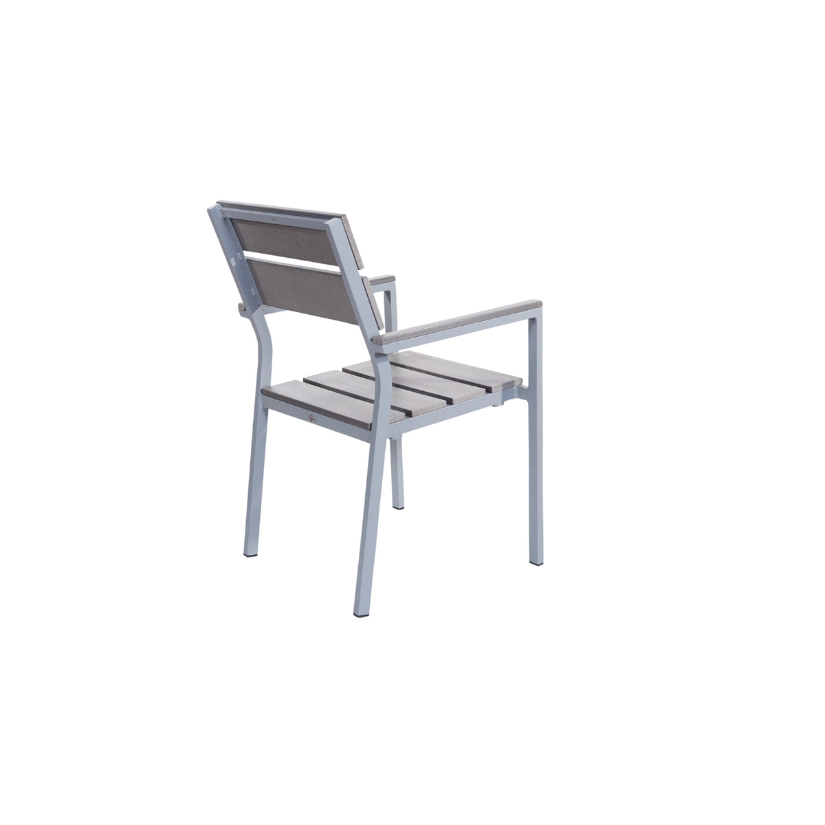 Seaside Collection Outdoor/Indoor Stacking Aluminum Armchair with Gray Synthetic Teak Seat and Back