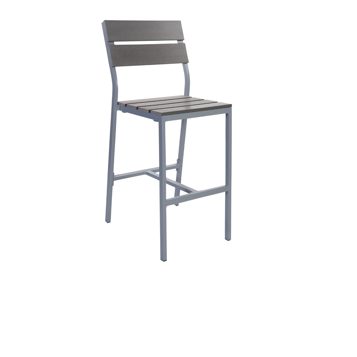Seaside Collection Outdoor/Indoor Aluminum Side Barstool with Gray Synthetic Teak Seat and Back