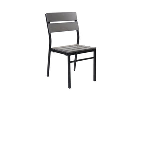 Seaside Collection Outdoor/Indoor Stacking Aluminum Side Chair with Gray Synthetic Teak Seat and Back