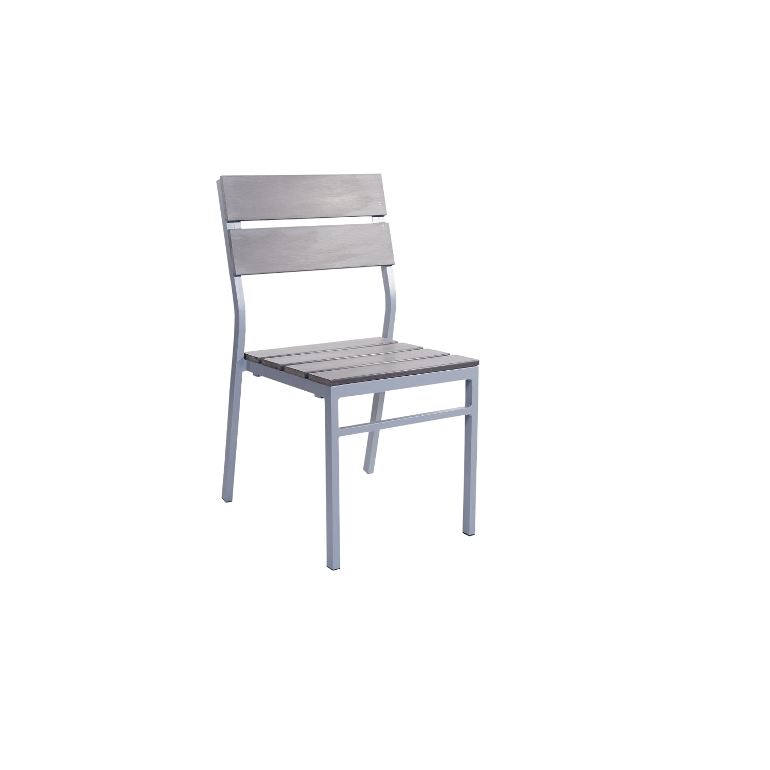 Seaside Collection Outdoor/Indoor Stacking Aluminum Side Chair with Gray Synthetic Teak Seat and Back