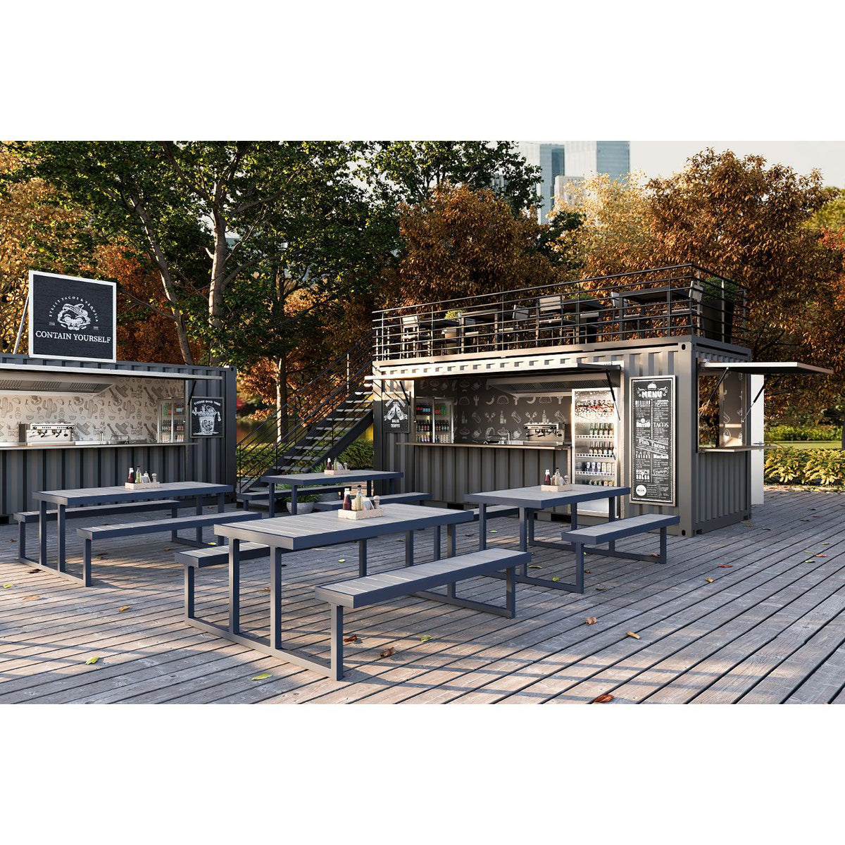 Seaside Collection Outdoor/Indoor 5' x 27.5" Picnic Table, Aluminum Frame with Gray Synthetic Teak Top