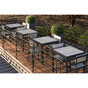 Seaside Collection Outdoor/Indoor 35" x 72" 4-Leg Bolt-Down Bar Height Table, Aluminum Frame with Gray Synthetic Teak Top