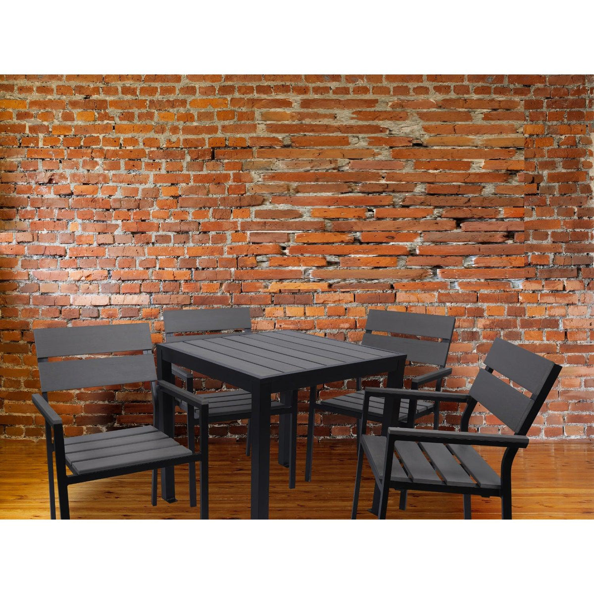 Seaside Collection Outdoor/Indoor Aluminum Side Barstool with Gray Synthetic Teak Seat and Back