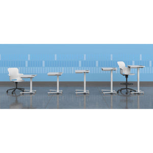Fuzion Sit-to-Stand Mobile Student/Teacher Desk, Fog Gray Formica Laminate with Platinum Frame