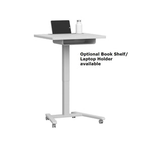 Fuzion Sit-to-Stand Mobile Student/Teacher Desk, Fog Gray Formica Laminate with Platinum Frame